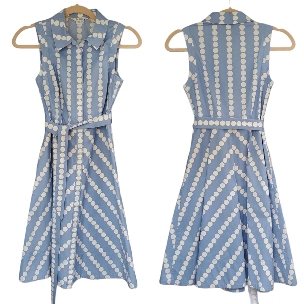 Boden White and Blue Polka Dot A Line Dress 2P